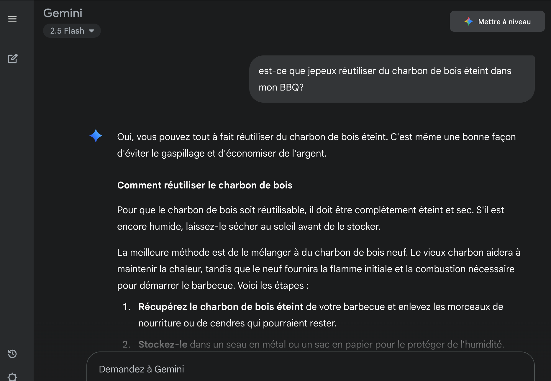 capture d'écran d'une conversation avec Gemini, l'IA de Google